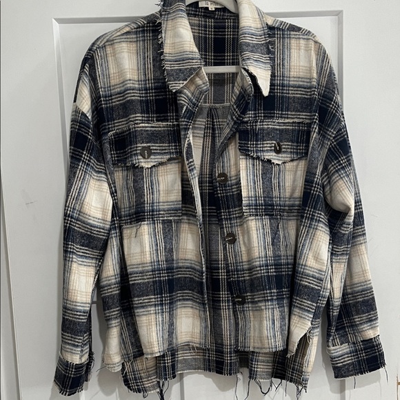 Plaid Frayed Hem Flannel Shacket - Picture 1 of 5